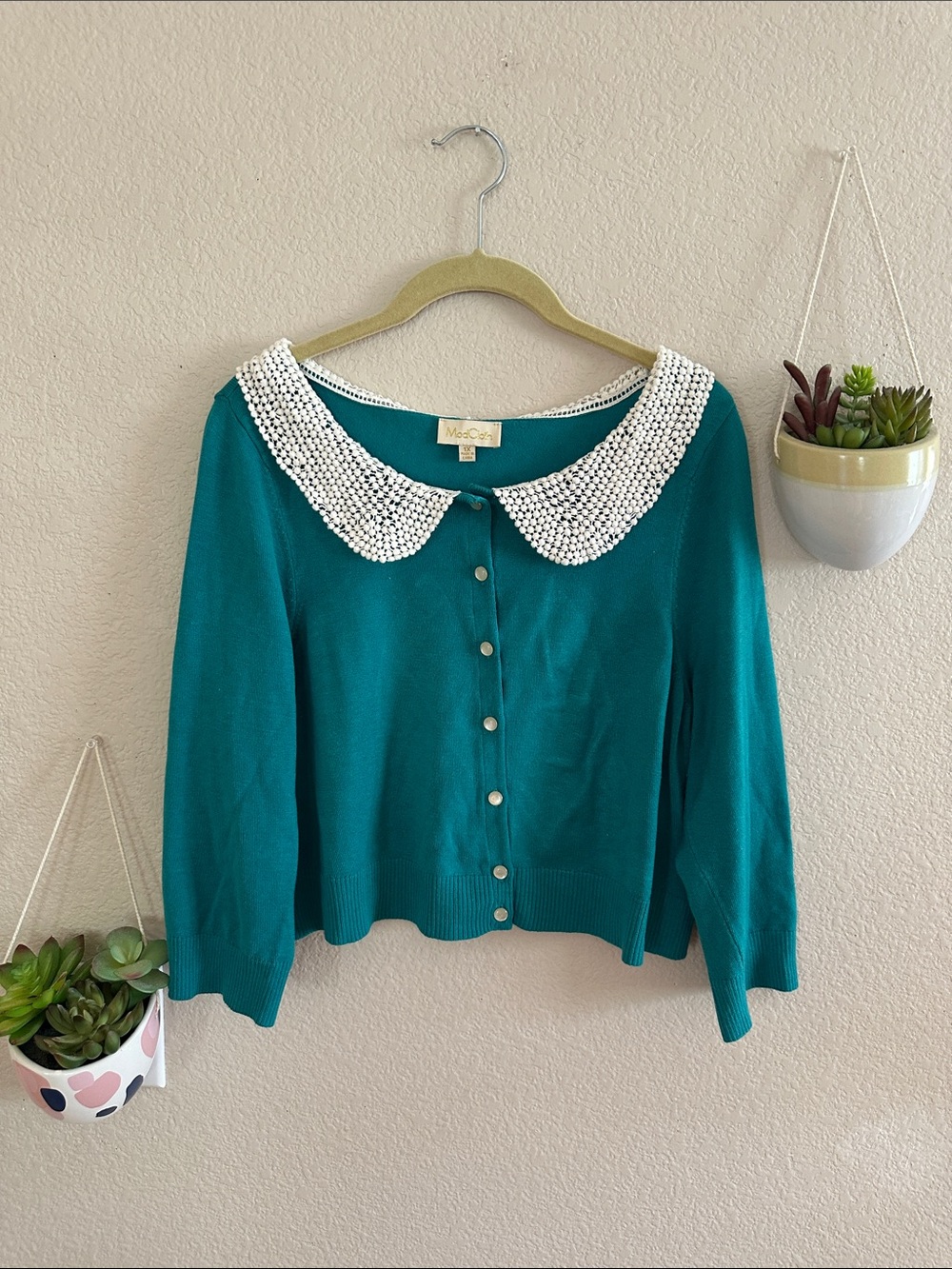 ModCloth Teal Peter Pan Collar Cardigan Vintage 1X